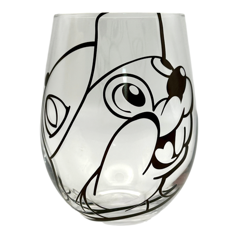 Clear stemless wine glass - playful design