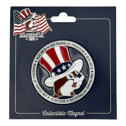 Buc-ee's silver metal magnet - 250 years of freedom detail