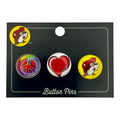 Multi-color button pins - set of three novelty pins