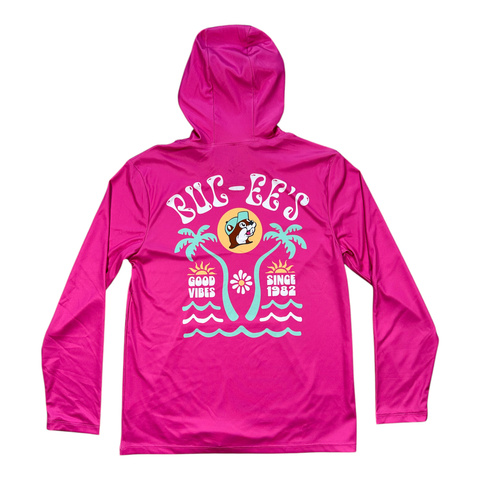 Buc-ee's fuscia performance hoodie - features a hood