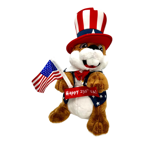 Buc-ee's brown plush - features patriotic colors and design