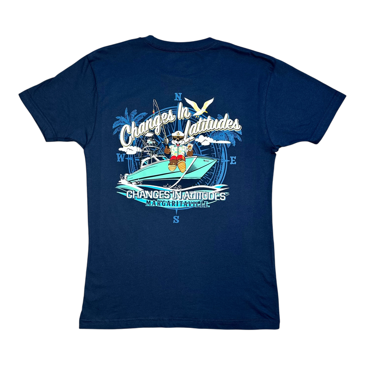 Navy blue t-shirt - "Changes in Latitudes Changes in Attitudes" design