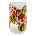 Clear can-shaped glass - "Eat Here, Get Gas" design