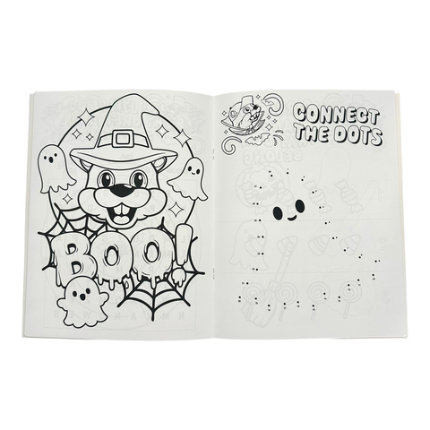 White coloring book - Halloween themed activities included