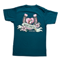 Teal t-shirt - playful pink design