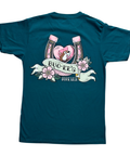 Teal t-shirt - playful pink design