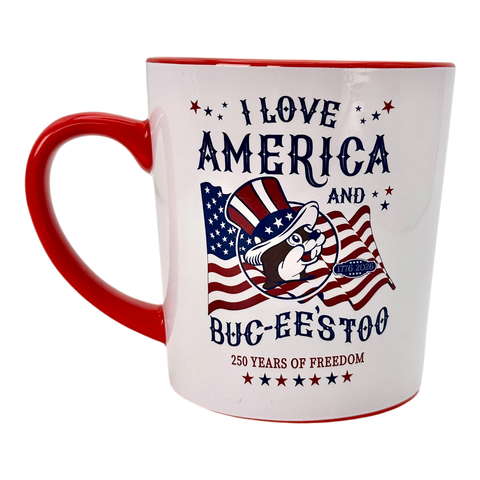 Buc-ee's red accented mug - 250 years of freedom design