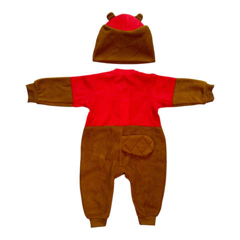 Red and brown union suit - fun design for babies