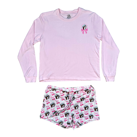 Pink lounge shorts - playful cherry pattern