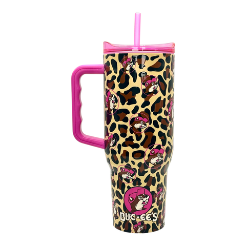 Buc-ee's pink leopard insulated tumbler - double wall vacuum insulated