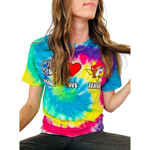 Buc-ee’s Tie-Dye Shirt - Peace, Love, Texas