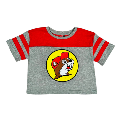 Youth Distressed Crop Top Shirt - Red & Heather Gray