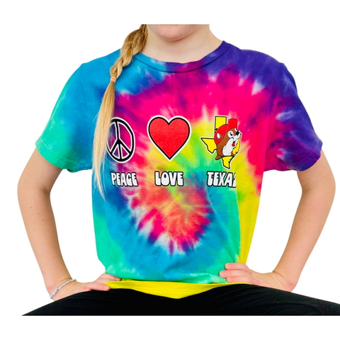 Youth Tie Dye Shirt - Peace, Love, Texas