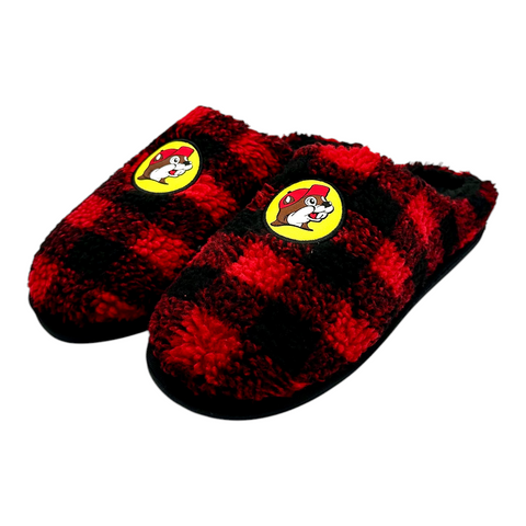 Buc-ee's Adult Plaid Sherpa Slippers
