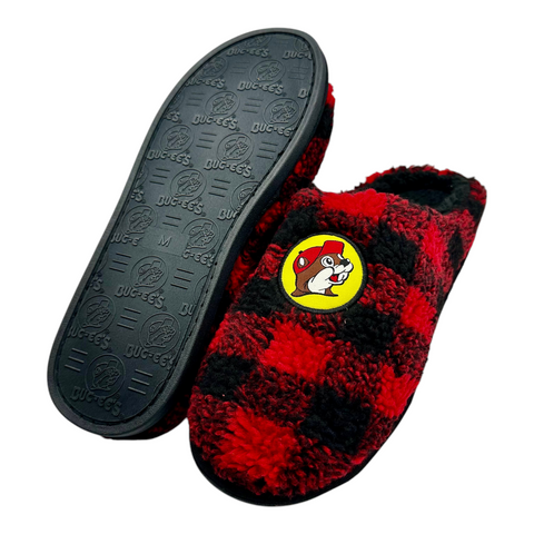 Buc-ee's Adult Plaid Sherpa Slippers
