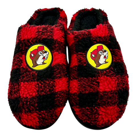 Buc-ee's Adult Plaid Sherpa Slippers